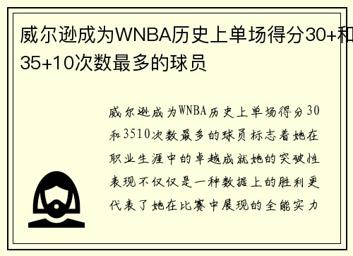 威尔逊成为WNBA历史上单场得分30+和35+10次数最多的球员